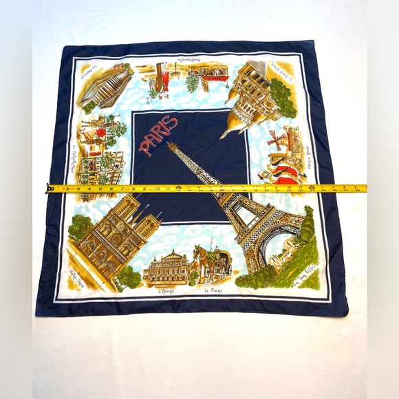 Vintage Paris France Souvenir Scarf Tourist Travel Scarf Blue White Eiffel Tower - Picture 8 of 9